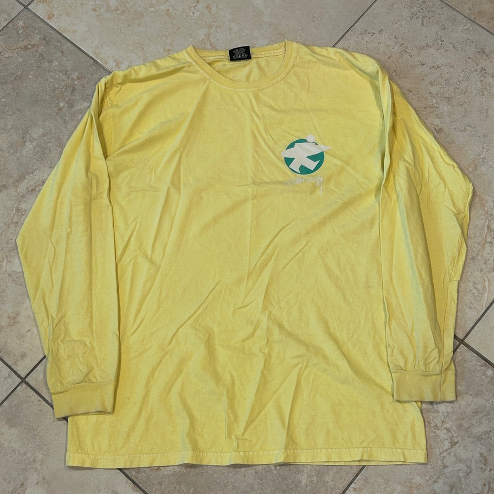 Stussy Long Sleeve Mens‎ L Yellow Surfer Graphic Shirt Cotton Skate Streetwear